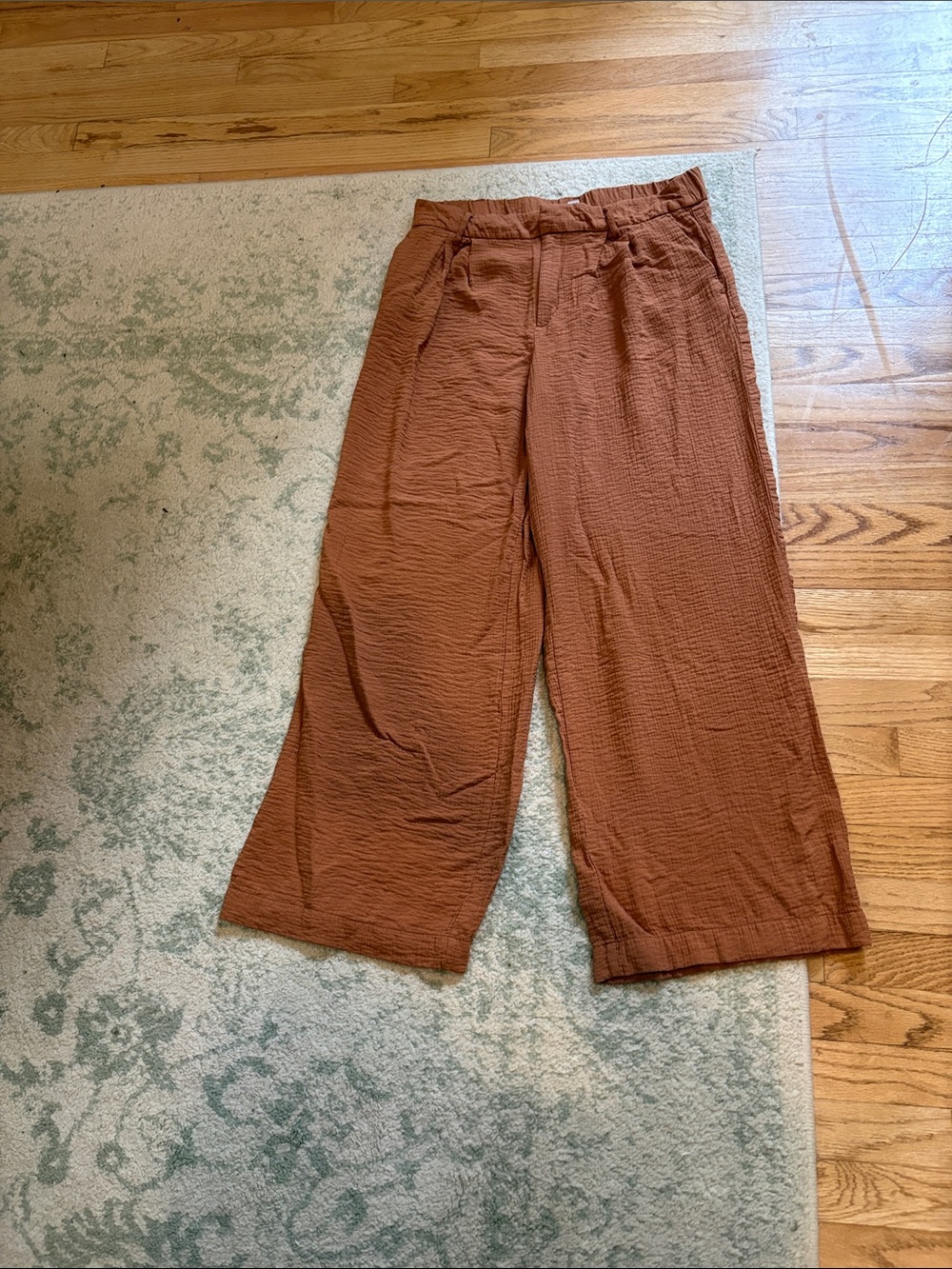 A New Day Rust Textured Wide-Leg Flowy Pants